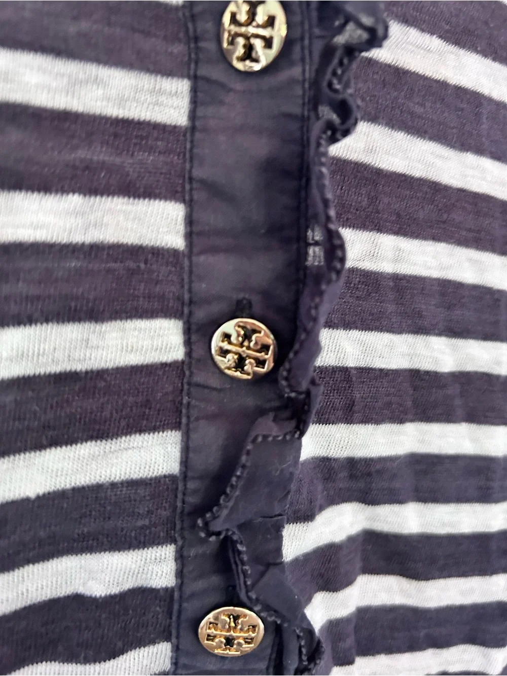 Tory Burch Black and White Striped Short-Sleeve Henley